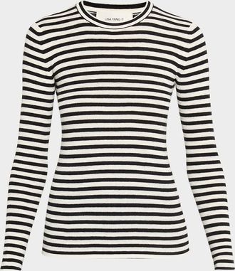 Lisa Yang Vivian Striped Long-Sleeve Cashmere T-Shirt