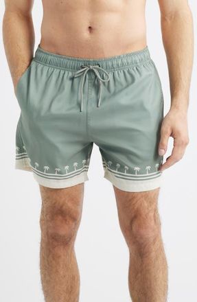 Boardies Palm Tree Print Swim Trunks in Olive at Nordstrom, Size Medium
