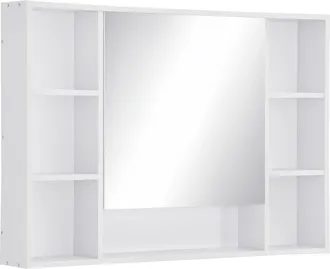 Kleankin Bathroom Cabinet Wall Mount Storage organiser Mirror Shelves White | TJ Hughes
