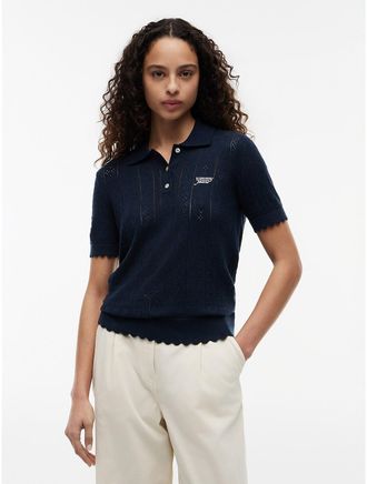 Tommy Hilfiger Womens Tommy Jeans Flag Pointelle Sweater Polo - Navy - XS