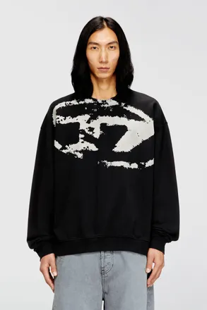 Diesel Sweatshirt with distressed flocked logo - Sweaters - Man - Black
