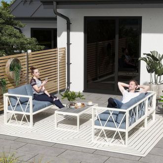 OUTSUNNY 5 Seater Sectional Outdoor Sofa Set with Loveseats for Garden Grey