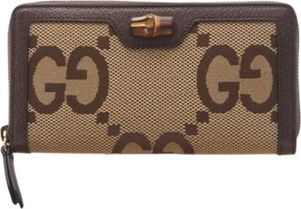 Gucci Beige Brown Canvas Long Wallet (Bi-Fold) (Pre-Owned)
