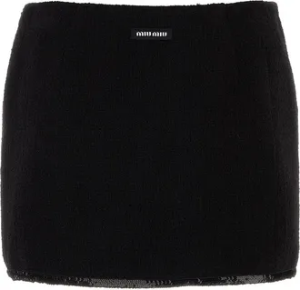 Miu Miu Womens Wool-Blend Knit Skirt Black Polyester