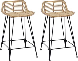 vidaXL Taburete De Bar 2 Uds. Natural 44 X 45 X 76 Cm Rat&aacute;n Y Acero Vidaxl