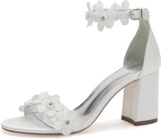 Generic Wedding Bridal Shoes Womens Chunky Block Heels Open Toe Ankle Strap 8Cm Heeled Sandals Bridal Evening Party Dress Pumps Shoes,Ivory,10 UK