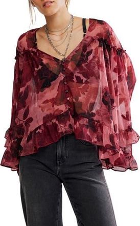 Free People Day Dreaming Ruffle Trim Top in Rose Combo at Nordstrom Rack, Size X-Small
