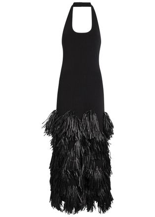 Aje Aje Elva Fringed-raffia Knit Maxi Dress - Black - Xxs (UK4 / Xxs)