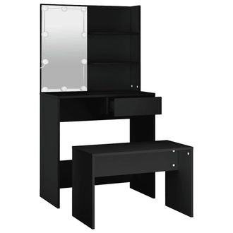 vidaXL Juego De Tocador Con Led Madera Contrachapada Negro Vidaxl