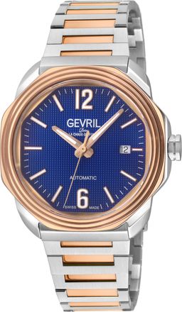 Gevril Group Mens Roosevelt SS 316L Case w/ Rose Gold Bezel Ring, Blue Checker Pattern Dial, Two toned Stainless Steel RG Bracelet. - Silver - One Size