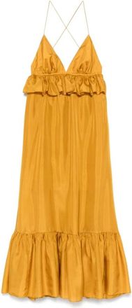 Zimmermann Gouden Zijde & Nylon Jurk - Dames - Maxi kleedjes - Geel - M - Nylon - Kleedjes