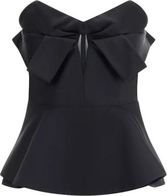 Alexander McQueen Mouwloze korsettop met peplum en strikdetail - Dames - Tops zonder mouwen - Zwart - M - Leer - Tops