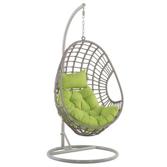 Beliani Beliani - Silla Colgante De Rat&aacute;n Columpio Gris Pardo Con Forma De Huevo Mimbre R&uacute;stico Boho Arpino