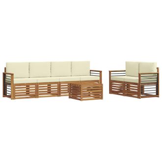 vidaXL Conjunto De Sof&aacute;s De Exterior Con Coj&iacute;n 7 Pcs Natural Y Crema Vidaxl