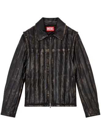 Diesel quilted-effect distressed-finish jacket - men - Lamb Skin - 52 - Black