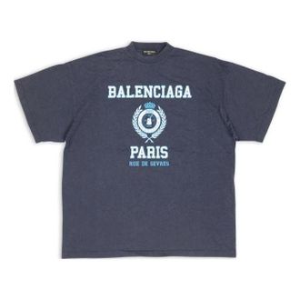 Balenciaga College Crest Oversized T-Shirt Navy 694576TMV954140