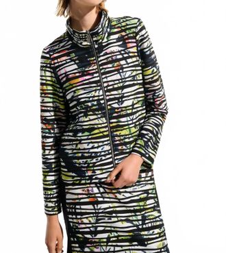 Joseph Ribkoff Tropical Print Jacket With Contrast Panel In Vanilla Multi