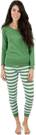 Leveret Womens Cotton Striped Matching Family Holiday Pajamas in Solid Green Top & Striped Pant at Nordstrom, Size X-Small