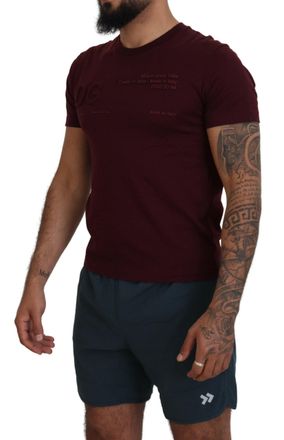 Dolce & Gabbana Maroon Printed Short Sleeves Men T-Shirt Cotton