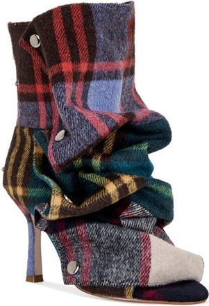 Azalea Wang Birdsong Ruched Plaid Bootie in Blue Multi at Nordstrom, Size 8.5