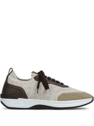 Brioni panelled knitted sneakers - men - Wool/Calf Leather/Rubber/Fabric/Cashmere - 10 - Neutrals