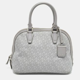 DKNY Dkny Grey Signature Coated Canvas And Leather Dome Satchel