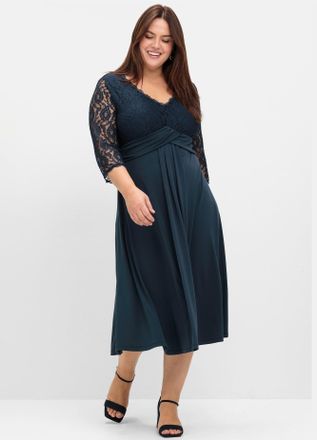 Sheego Abendkleid SHEEGO Abendkleid, Damen, Gr. 42, Normalgr&ouml;ssen, blau (nachtblau), 95% Polyester, 5% Elasthan, Spitze:100% Polyamid, unifarben, wadenlang, 