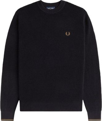 Fred Perry Geborduurde textuur ronde hals trui - Heren - Ronde hals truien - Zwart - XS - Katoen - Truien & Vesten