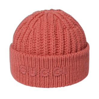 Gucci Wollen Kasjmier Muts met Borduursel - Dames - Hoeden - Oranje - M - Wol - Accessoires