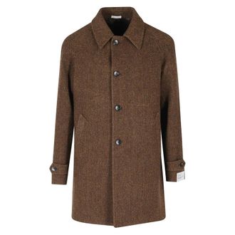 Breras Milano Cappoto Lana Raglan Spinato - Heren - Mantel - Bruin - M - Wol - Jassen