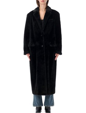 Stand Studio Black Emmie Fur Long Straight Faux Fur Coat