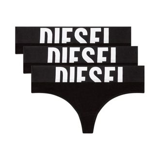 Diesel Ondergoed, Dames, Zwart, S, Katoen, Drie-pack strings met afgesneden logo