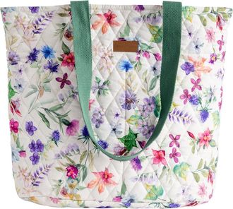 Maison d'Hermine Shopping Bags Cotton Quilted Tote Bag with Zipper Pockets Small Pouch Reusable Grocery Bag Work Travel, 58 - Chardon, 17.7 L x 6.7 W x 14.6 H (Shoppin