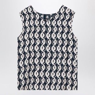 Max Mara Womens Reversible Blue Sleeveless Top - Dark Blue Silk - Size EU 36 (Womens)