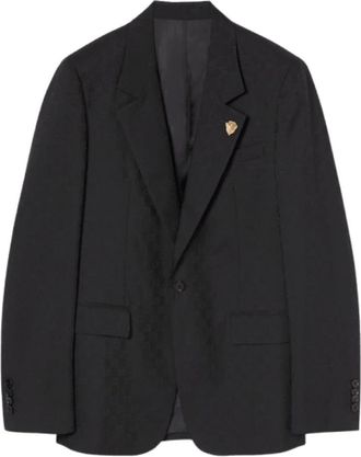 Gucci Kostuums, Heren, Zwart, L, Katoen, Single-breasted GG Wool Blazer