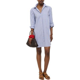 Alex Mill Florence Stripe Long Sleeve Cotton Shirtdress in Blue Multi Stripe at Nordstrom, Size X-Large
