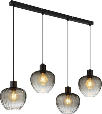 Nowa Globo Toy L&aacute;mpara colgante de techo con forma de barra, pantalla de cristal ahumado negro mate, 4 bombillas E27