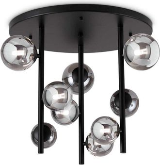 Ideal Lux Ideal Lux - Perlage L&aacute;mpara De Techo Globe De 9 Luces, Color Negro, Pantalla De Cristal &Aacute;mbar