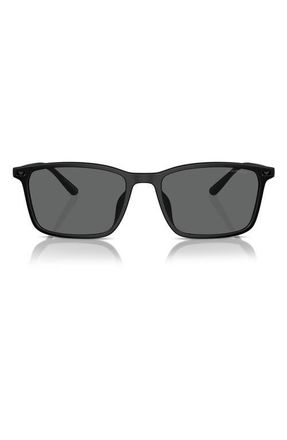 Emporio Armani 56mm Rectangle Sunglasses in Matte Black /Dark Grey at Nordstrom