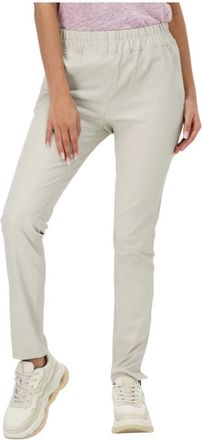 Est'seven Broeken, Dames, Beige, L, Leer, Stretch Leren Chino Broek