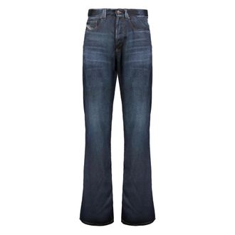 Diesel Flare Jeans, male, Blue, W32, Long denim-print trousers