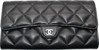 Chanel Matelasse Black Grained Calfskin Long Wallet (Bi-Fold) (Pre-Owned)