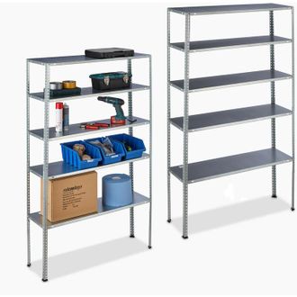 Relaxdays 2x Scaffale in Acciaio Zincato, Portata 250 kg, HxLxP: 185x100x30 cm, 5 Ripiani, per Garage e Dispensa, Argento