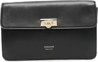 Ferragamo Gancini Mini Leren Clutch - Dames - Clutches - Zwart - ONE Size - Leer - Tassen