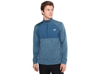 New Balance Athletics Heat Grid 1/2 Zip Mens T Shirt Dark Shoreline Blue Heather : 2XL, Polyester/Spandex