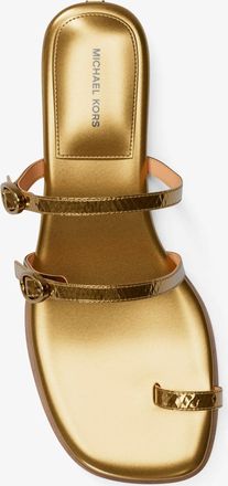 Michael Kors Kya Metallic Snake Embossed Leather Flat Sandal