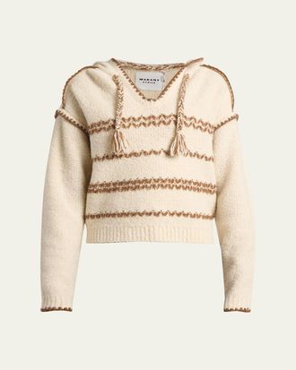 Isabel Marant Romera Stripe Embroidered Wool-Mohair Hooded Sweater