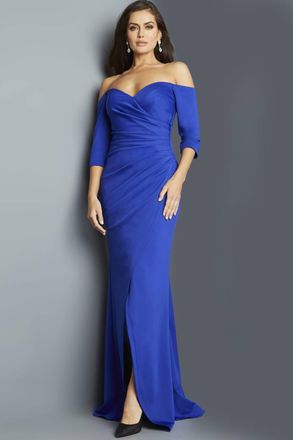 Jovani Off The Shoulder Sheath Long Evening Gown In Royal Blue
