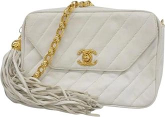 Chanel Pre-owned Cross Body Bags, female, White, Size: ONE SIZE Pre-owned Vintage Lambskin Shoulder Bag