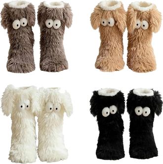 Generic Muffle Friends Cozy Socks, Womens Winter Fuzzy Non-Slip Slipper Socks with Cute Big Eyes, Ultra Soft Warm Home Socks (4PCS Mix)